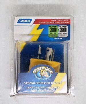 CAMCO 30A RV-to-Generator 3-Prong Turn-Lock Adapter - Yellow 125V Power Grip NEW